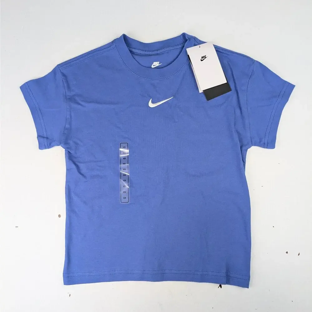 Nike Girls XS Loose Fit Essential Logo Tee - Comet Blue